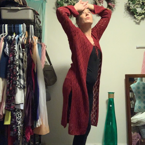White Stag Sweaters - White Stag Maroon Knit Duster Cardigan